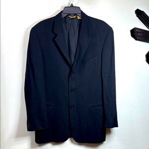 (W0) Donna Karan Men's Classic Black Wool Blend Blazer, 1990s, Size 42